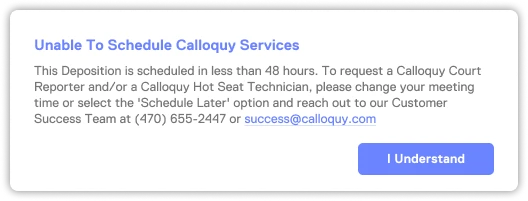 Hot Seat Technician unable to schedule modal